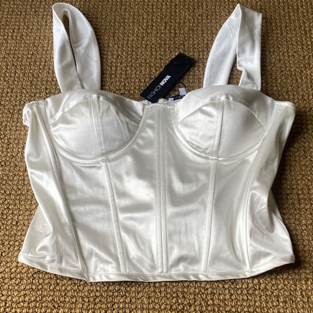Fashion NovaMadly In Love  Ivory Satin Corset Top NWT!
